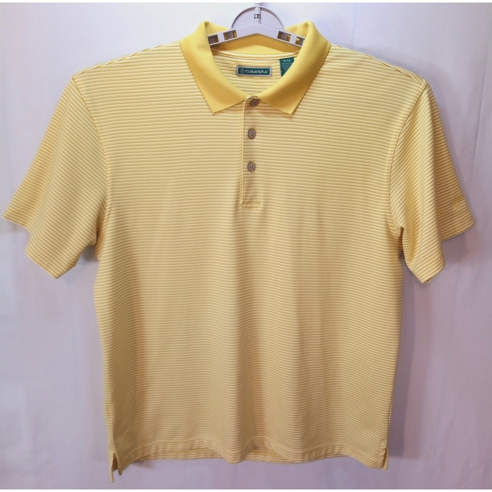 Cubavera Men's Polo Shirt, XL, Yellow Stripes